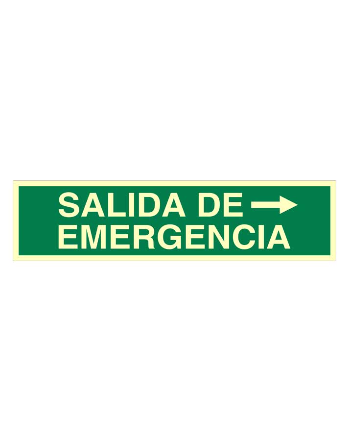 Cartel de salida de emergencia a la derecha. Señal luminiscente de